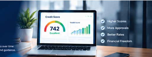 Laptop showing credit score progress